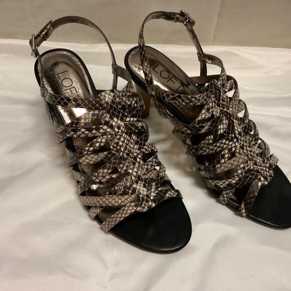 Ann Taylor LOFT, Open Toe, Strapped Slingback, Black Snakeskin, 6.5M - Picture 2 of 5